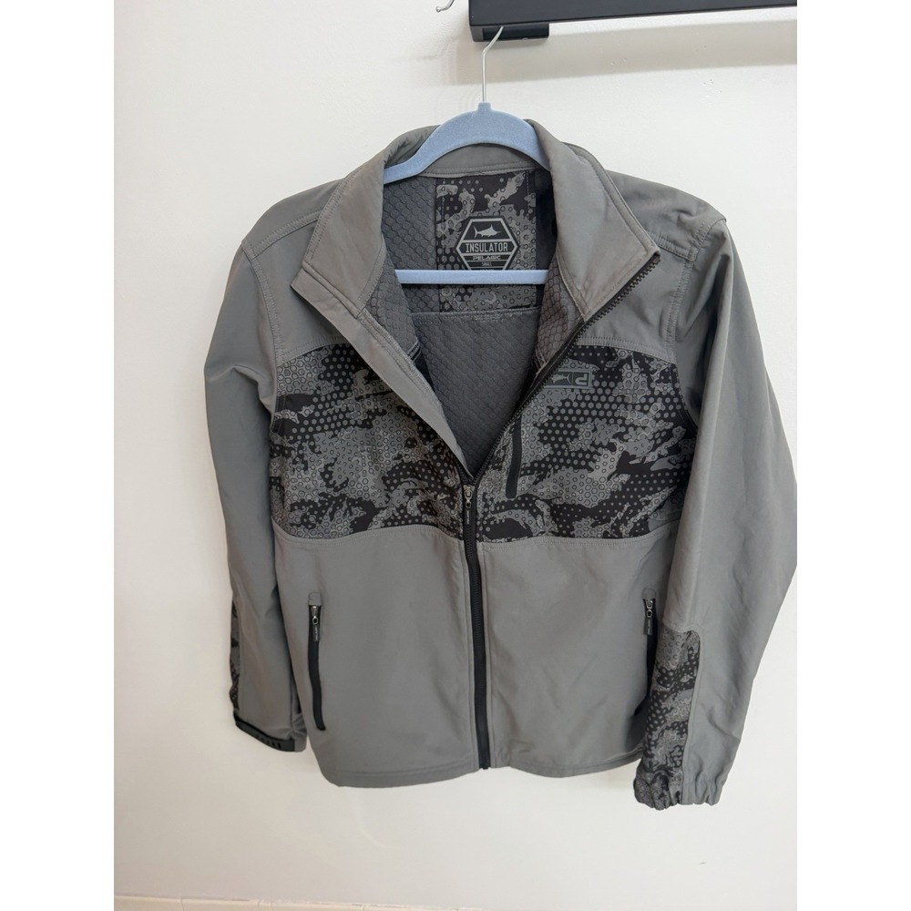 Pelagic Insulator Soft Shell Hydro Repel Mens Fishing Jacket Size S gray camo